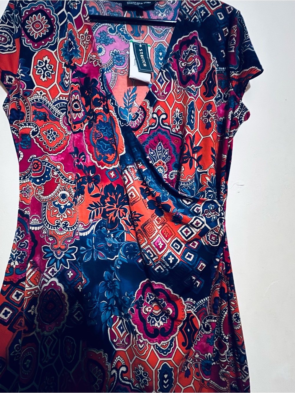 Studio 1940 Navy, Orange & jones New York Magenta Paisley Wrap Dress